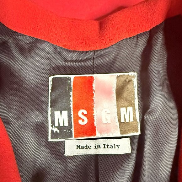 MSGM Red Wool Biker Jacket – Italian Designer Statement Coat – Size US Small - Picture 10 of 13